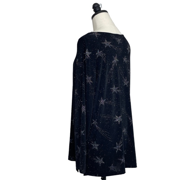 Quacker Factory Long Sleeve Top Black with Silver Shooting Stars Size Large - Picture 7 of 11